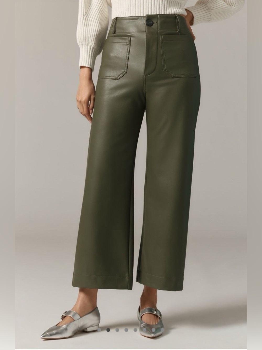 Anthropologie Maeve Colette Cropped Wide-Leg Trousers in a faux leather